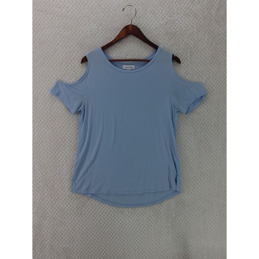 Calvin Klein Light Blue Cold Shoulder Short Sleeve Top Women's Small